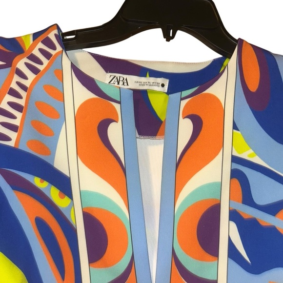 Zara 60’s 70's Retro Print Abstract Split Hem Sleeveless Mini Dress Size XL - Picture 3 of 3